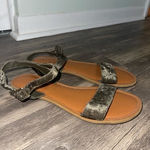 Green velvet sandals
